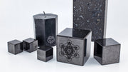shungite cubes, shungite brick, black candle, metatron's cube